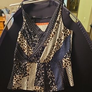 CAbi Women's Camisole in Leopard and Polka Dot Print